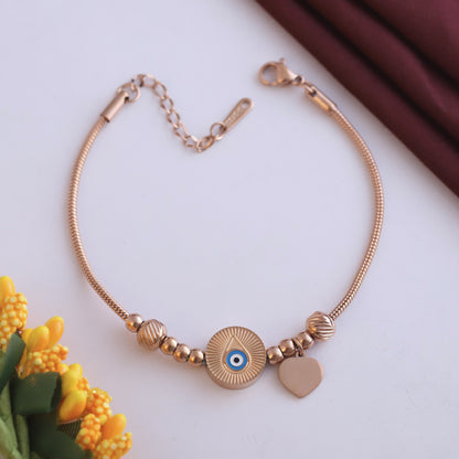 Evil Eye Chain Bracelet Gold Plated – Single Layer, Anti-Tarnish, Waterproof(ROSE GOLD)