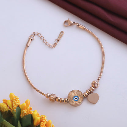 Evil Eye Chain Bracelet Gold Plated – Single Layer, Anti-Tarnish, Waterproof(ROSE GOLD)