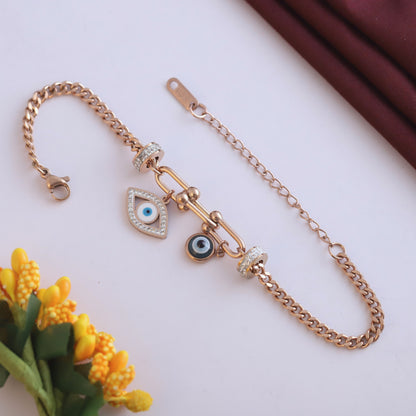 Evil Eye Chain Bracelet Gold Plated – Single Layer, Anti-Tarnish, Waterproof(ROSE GOLD)