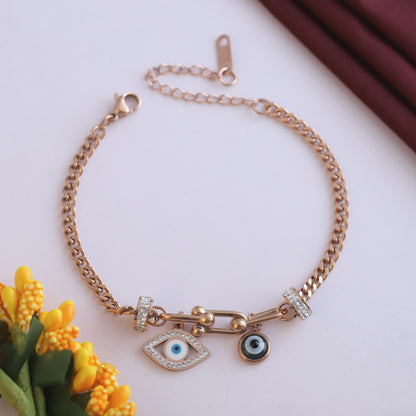 Evil Eye Chain Bracelet Gold Plated – Single Layer, Anti-Tarnish, Waterproof(ROSE GOLD)