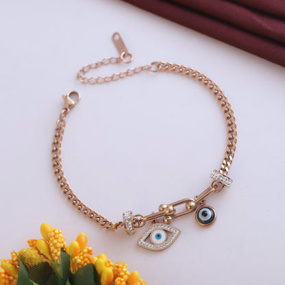 Evil Eye Chain Bracelet Gold Plated – Single Layer, Anti-Tarnish, Waterproof(ROSE GOLD)