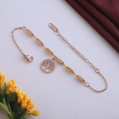 Life Chain Chain Bracelet Gold Plated – Single Layer, Anti-Tarnish, Waterproof(ROSE GOLD)
