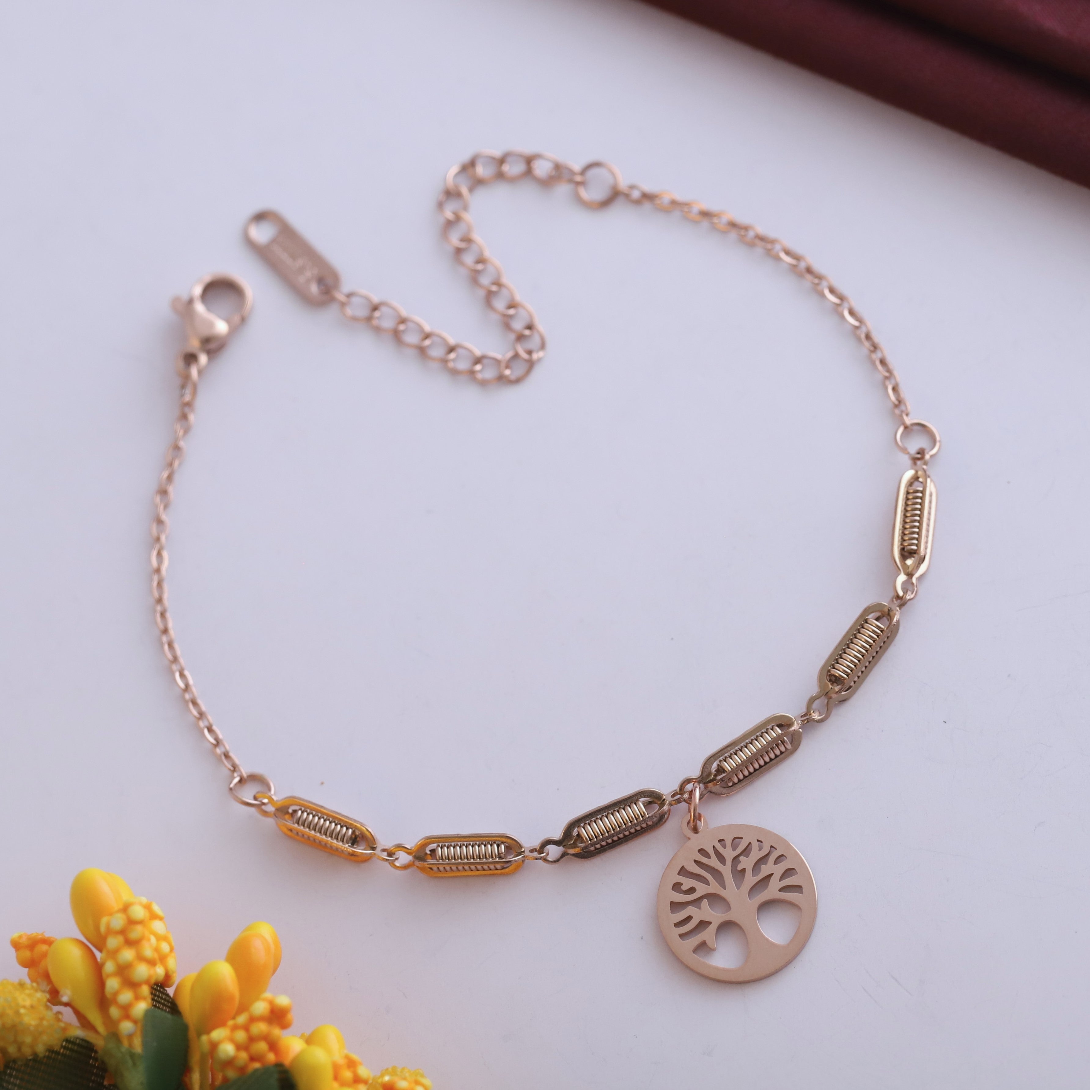 Life Chain Chain Bracelet Gold Plated – Single Layer, Anti-Tarnish, Waterproof(ROSE GOLD)