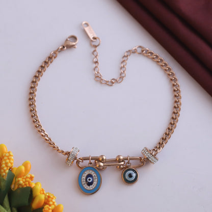 Evil Eye Chain Bracelet Gold Plated – Single Layer, Anti-Tarnish, Waterproof(ROSE GOLD)