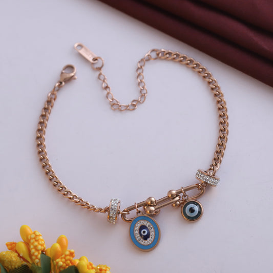 Evil Eye Chain Bracelet Gold Plated – Single Layer, Anti-Tarnish, Waterproof(ROSE GOLD)