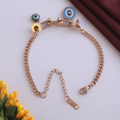 Evil Eye Chain Bracelet Gold Plated – Single Layer, Anti-Tarnish, Waterproof(ROSE GOLD)