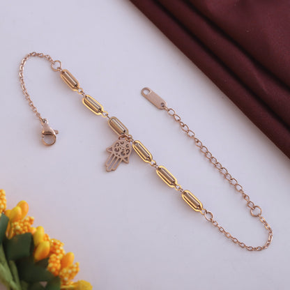 Hamza Chain Bracelet Gold Plated – Single Layer, Anti-Tarnish, Waterproof(ROSE GOLD)
