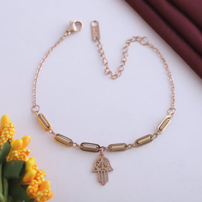 Hamza Chain Bracelet Gold Plated – Single Layer, Anti-Tarnish, Waterproof(ROSE GOLD)
