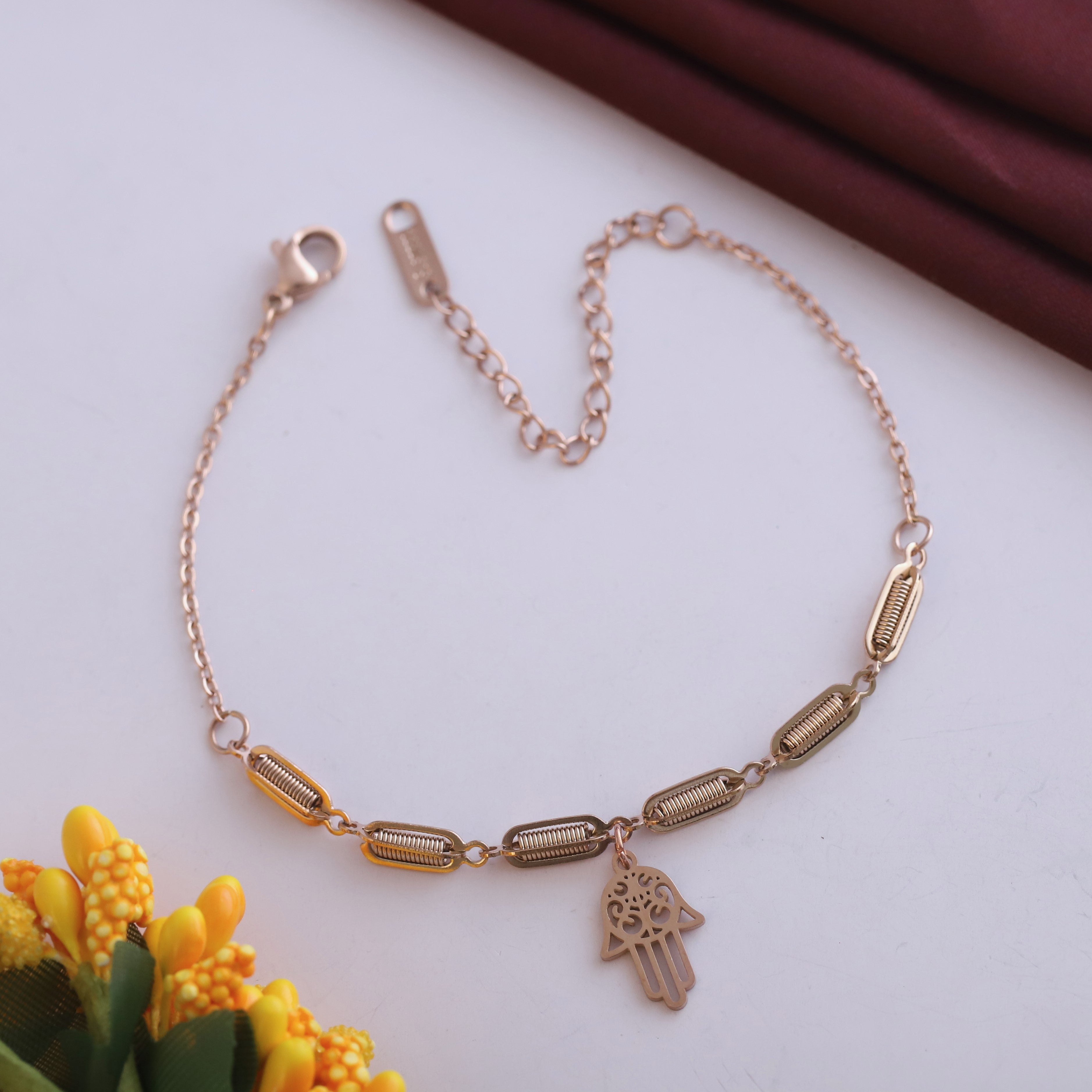 Hamza Chain Bracelet Gold Plated – Single Layer, Anti-Tarnish, Waterproof(ROSE GOLD)