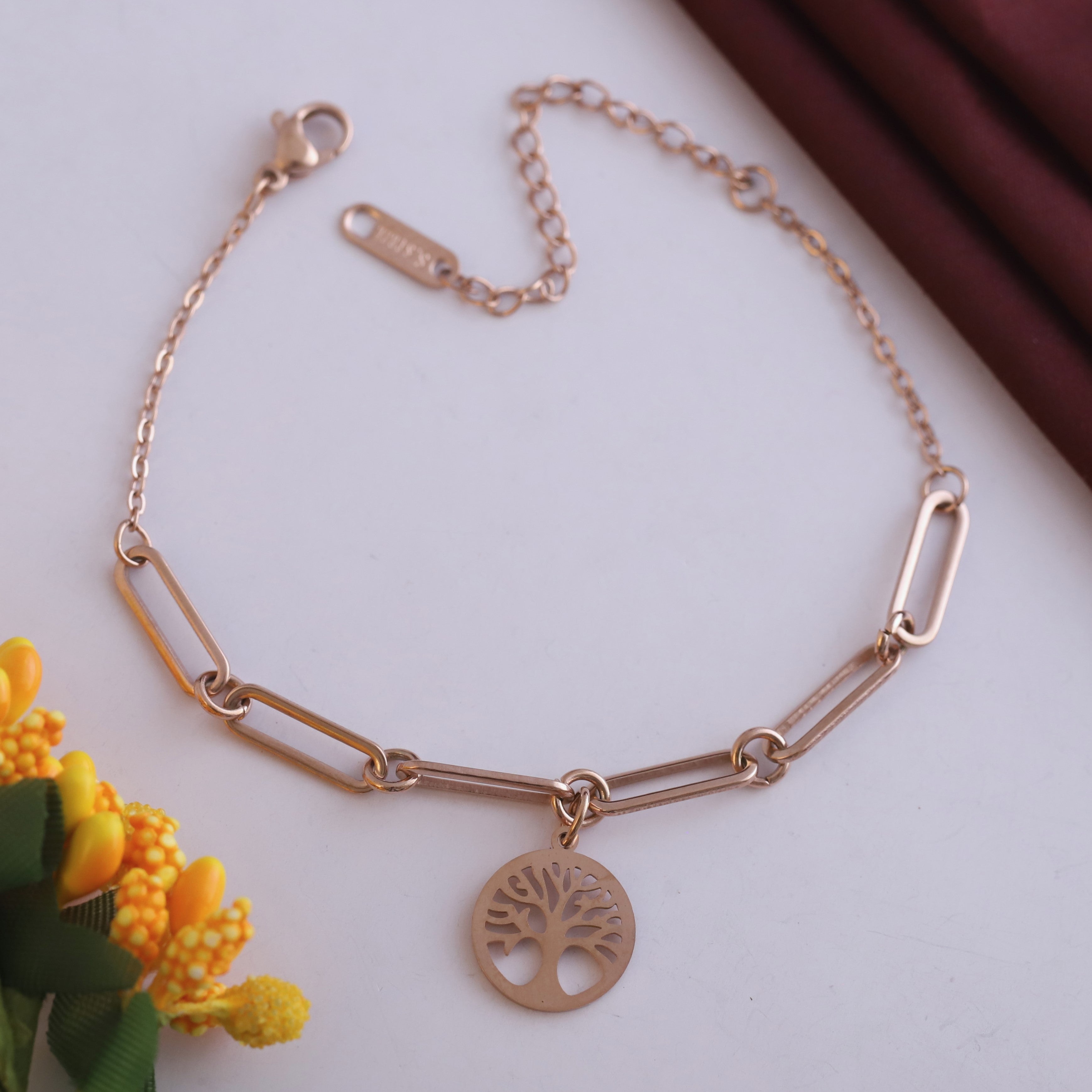 Life Chain Chain Bracelet Gold Plated – Single Layer, Anti-Tarnish, Waterproof(ROSE GOLD)