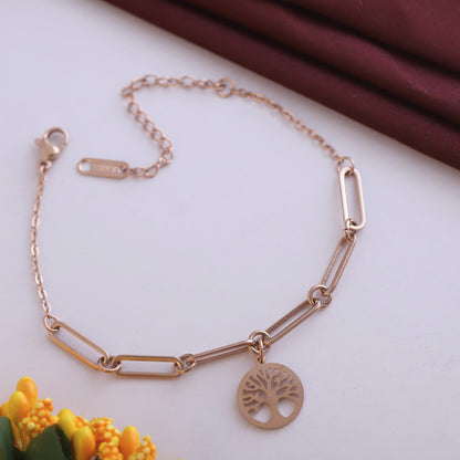 Life Chain Chain Bracelet Gold Plated – Single Layer, Anti-Tarnish, Waterproof(ROSE GOLD)