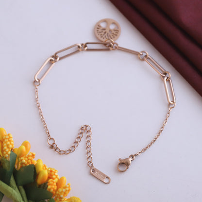 Life Chain Chain Bracelet Gold Plated – Single Layer, Anti-Tarnish, Waterproof(ROSE GOLD)