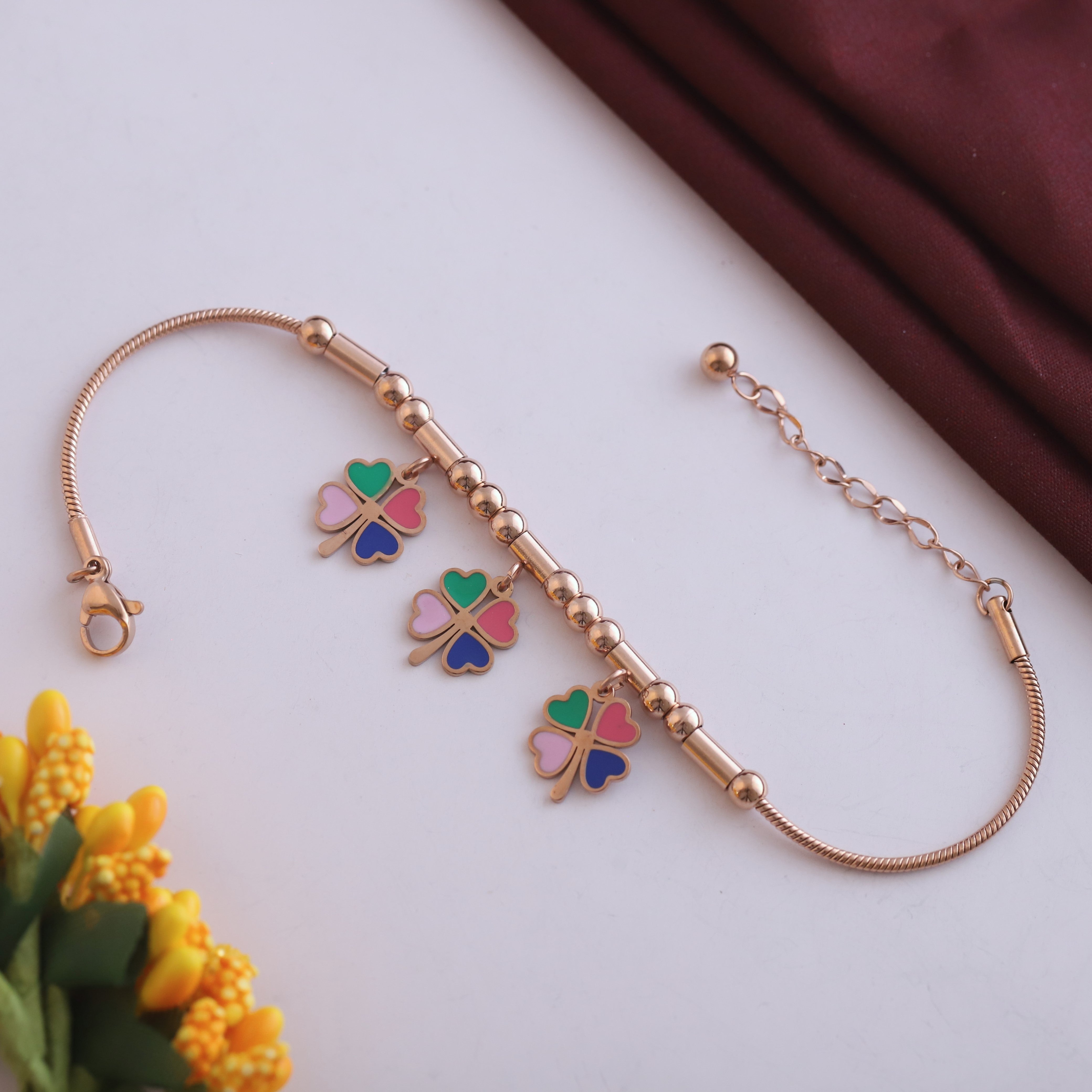 Flower Charm Chain Bracelet Gold Plated – Single Layer, Anti-Tarnish, Waterproof, Minimalist Style (ROSE GOLD)