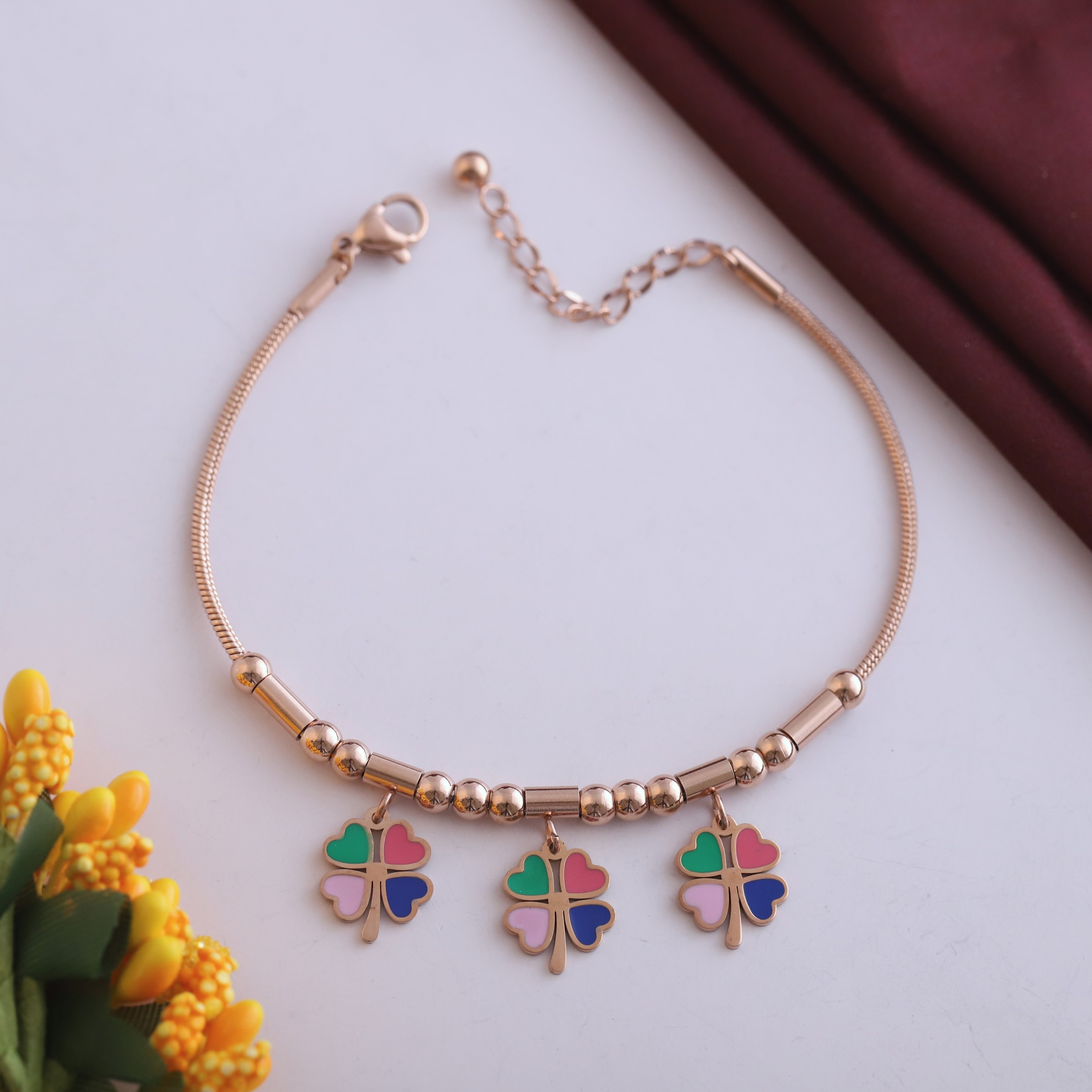 Flower Charm Chain Bracelet Gold Plated – Single Layer, Anti-Tarnish, Waterproof, Minimalist Style (ROSE GOLD)