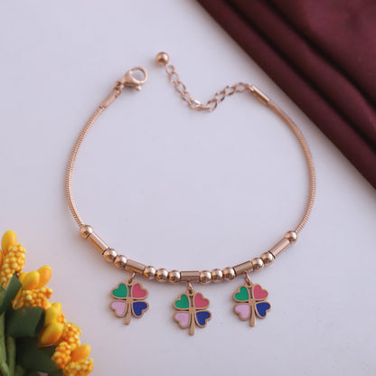 Flower Charm Chain Bracelet Gold Plated – Single Layer, Anti-Tarnish, Waterproof, Minimalist Style (ROSE GOLD)