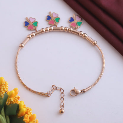 Flower Charm Chain Bracelet Gold Plated – Single Layer, Anti-Tarnish, Waterproof, Minimalist Style (ROSE GOLD)