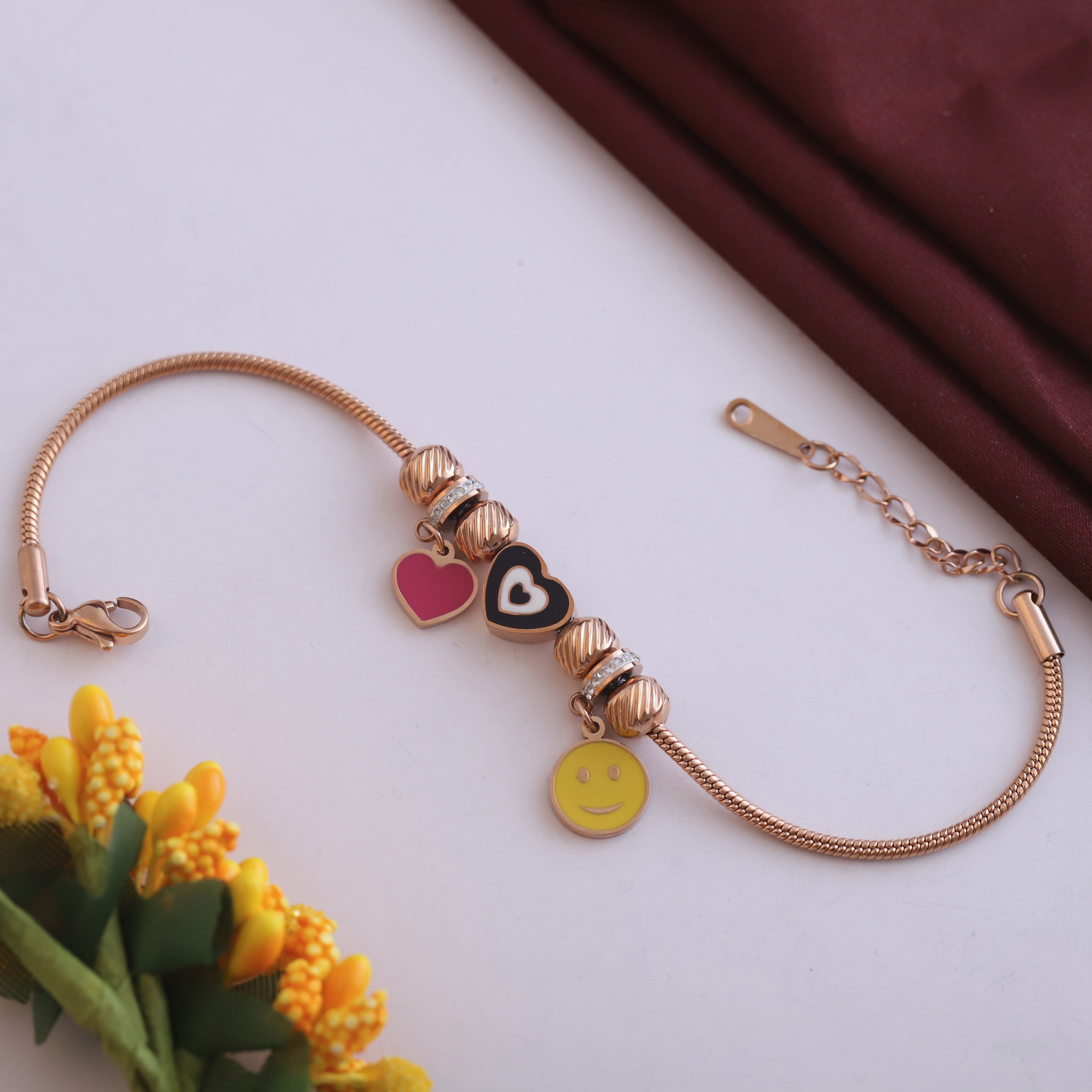 Heart Smily Chain Bracelet Gold Plated – Single Layer, Anti-Tarnish, Waterproof(ROSE GOLD)