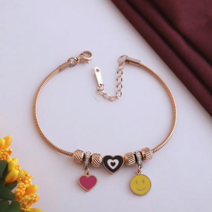 Heart Smily Chain Bracelet Gold Plated – Single Layer, Anti-Tarnish, Waterproof(ROSE GOLD)