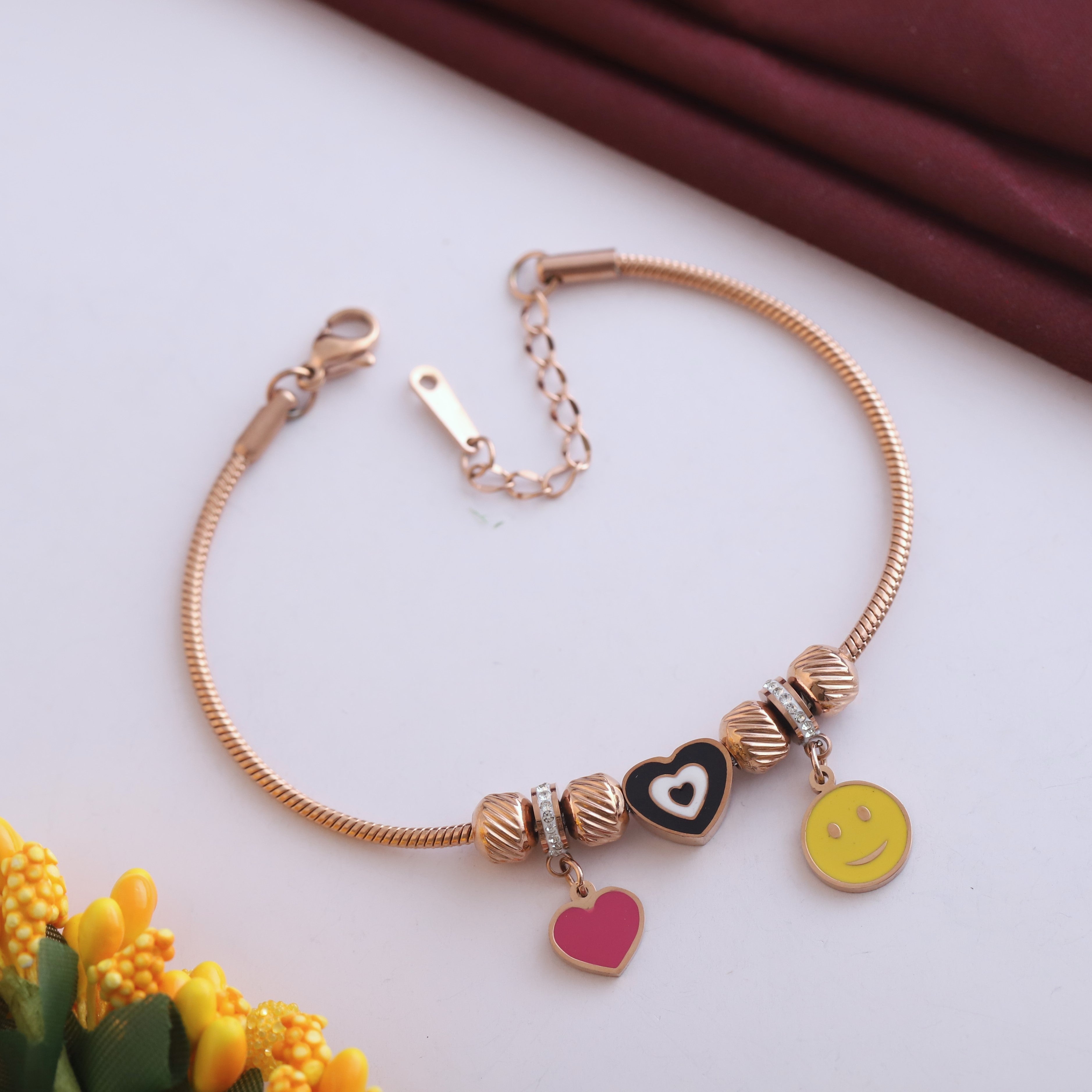 Heart Smily Chain Bracelet Gold Plated – Single Layer, Anti-Tarnish, Waterproof(ROSE GOLD)