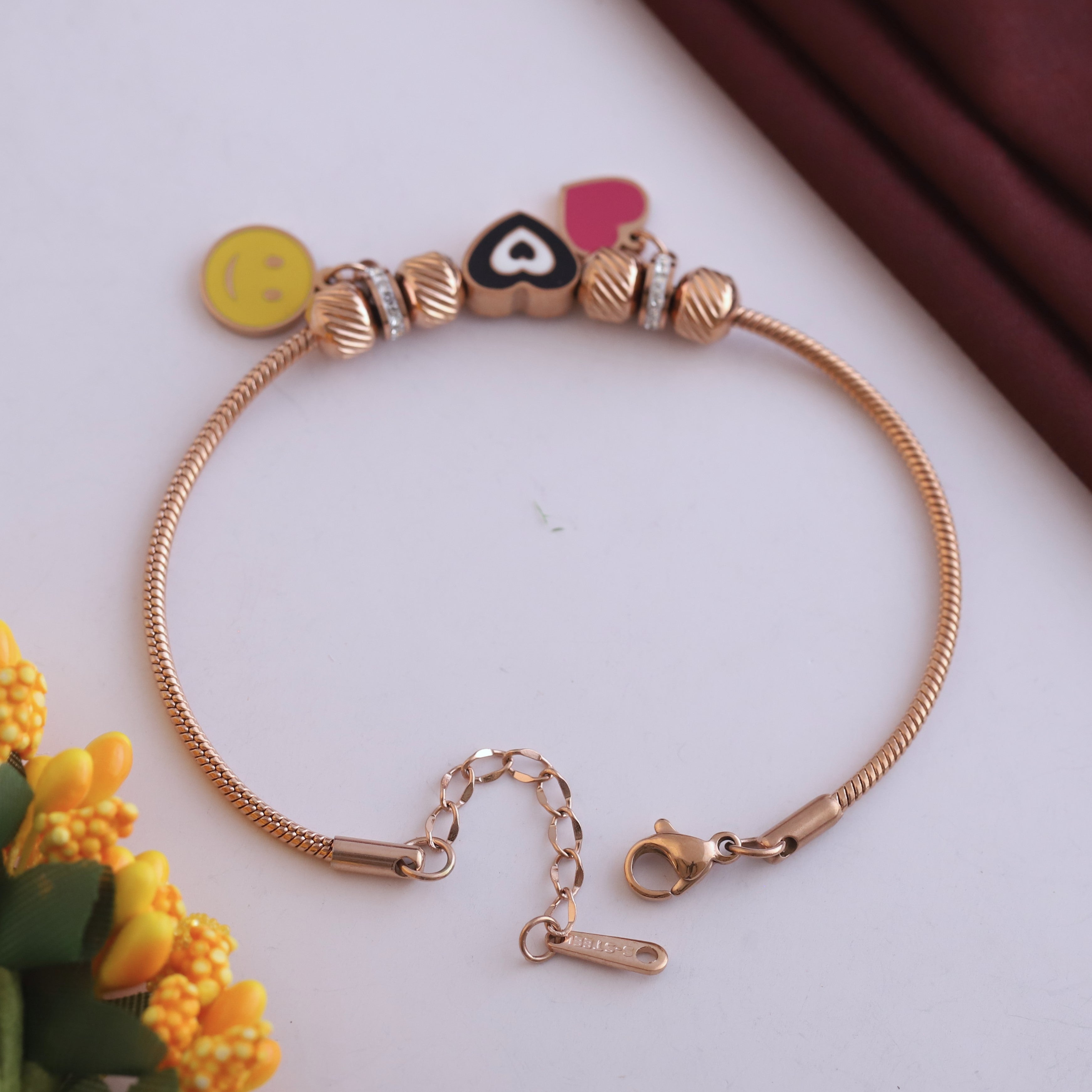 Heart Smily Chain Bracelet Gold Plated – Single Layer, Anti-Tarnish, Waterproof(ROSE GOLD)