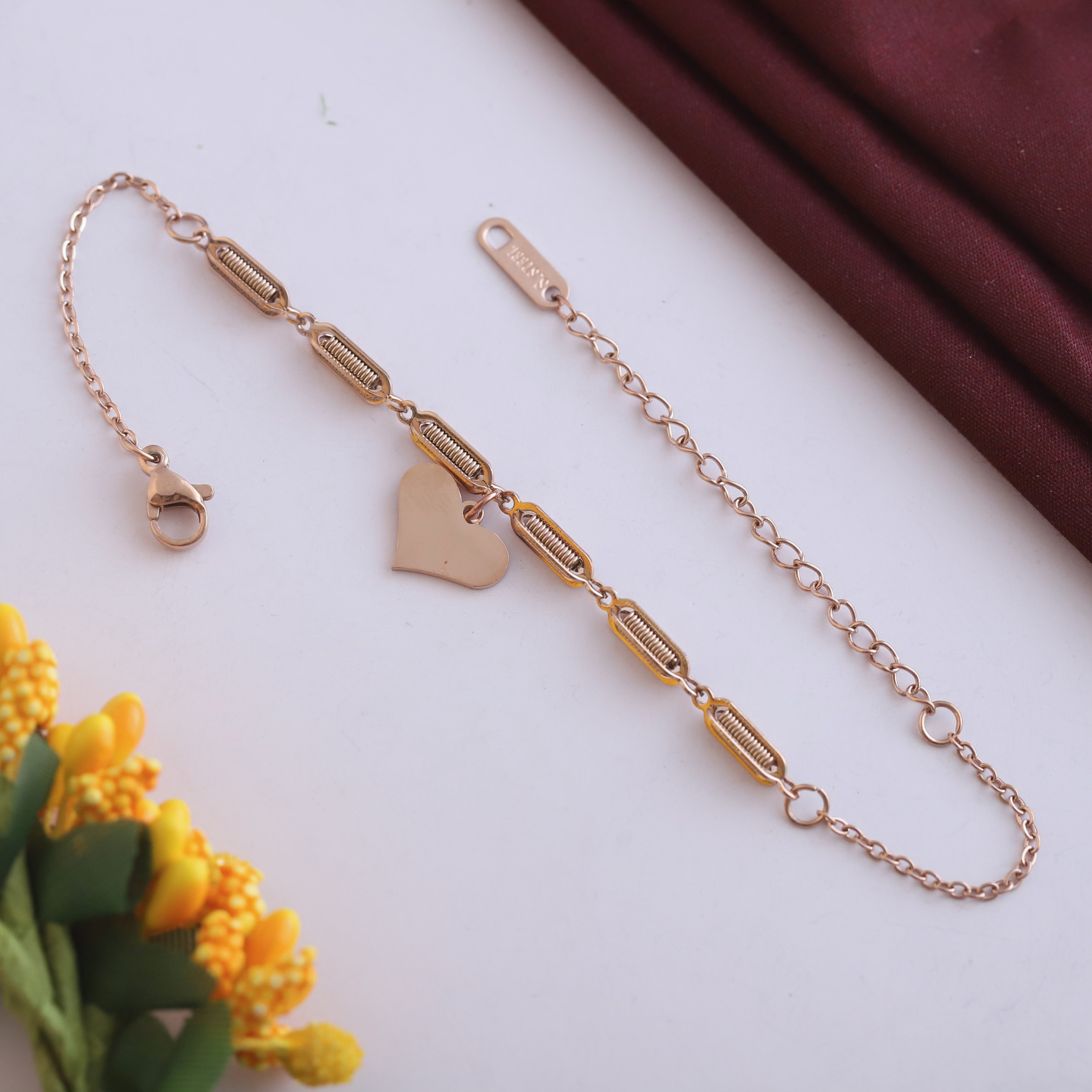 Heart Chain Bracelet Gold Plated – Single Layer, Anti-Tarnish, Waterproof(ROSE GOLD)