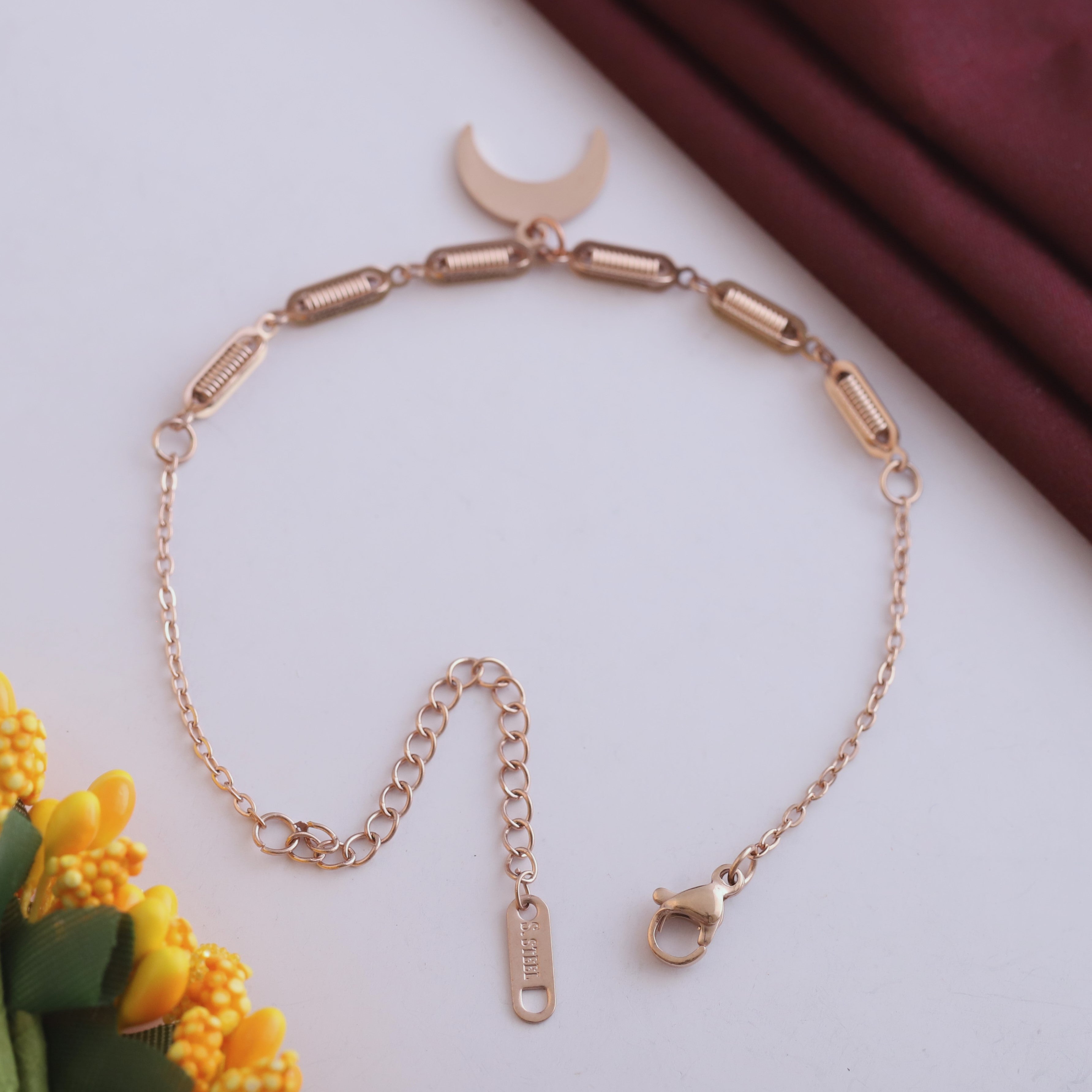 Half Moon Chain Bracelet Gold Plated – Single Layer, Anti-Tarnish, Waterproof(ROSE GOLD)
