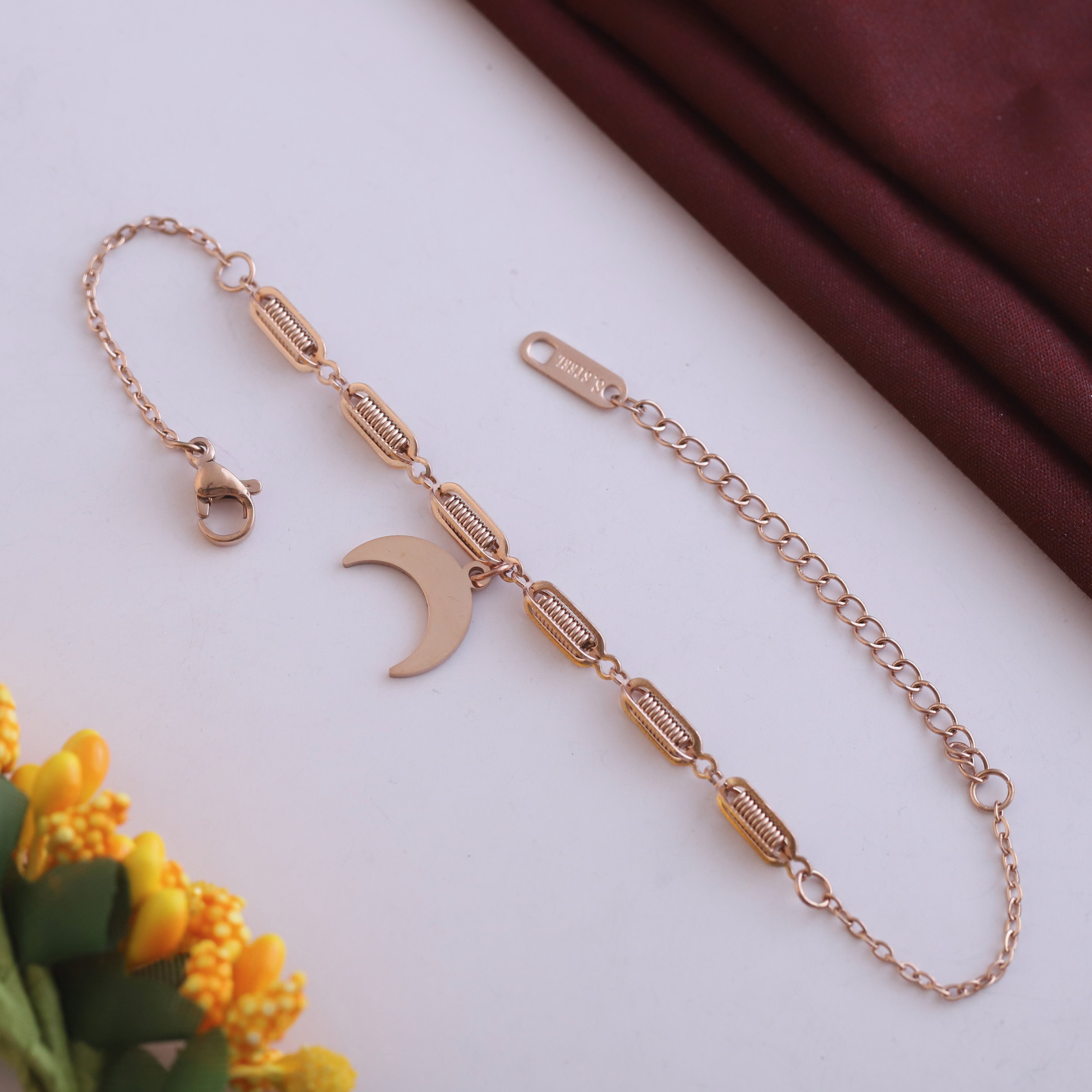 Half Moon Chain Bracelet Gold Plated – Single Layer, Anti-Tarnish, Waterproof(ROSE GOLD)