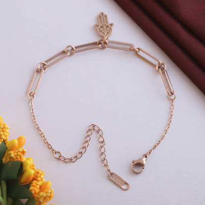 Hamza Chain Bracelet Gold Plated – Single Layer, Anti-Tarnish, Waterproof(ROSE GOLD)