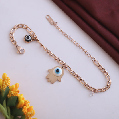 Hamza & Evil Eye Chain Bracelet Gold Plated – Single Layer, Anti-Tarnish, Waterproof(ROSE GOLD)