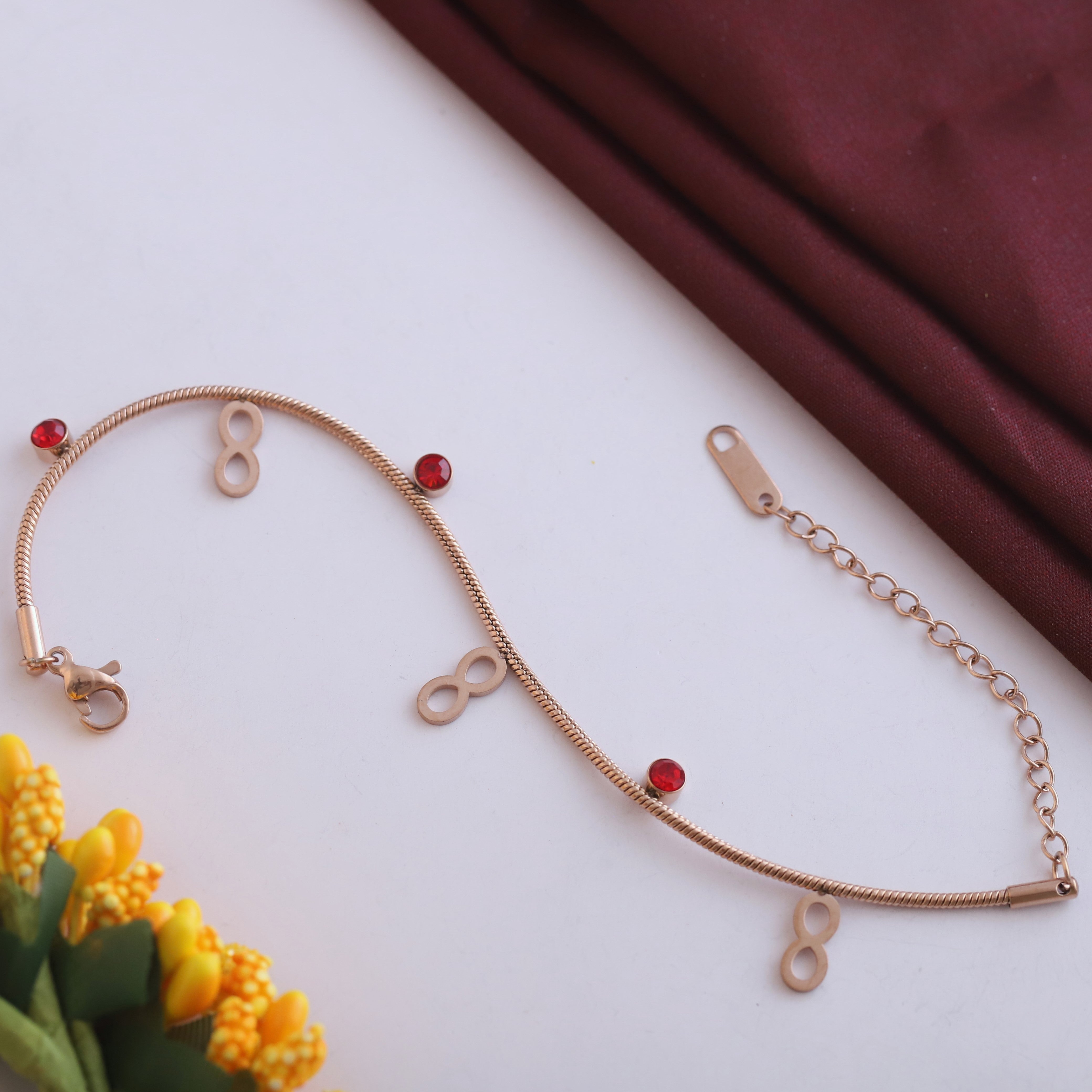 Infinity Charms Chain Bracelet Gold Plated – Single Layer, Anti-Tarnish, Waterproof, Minimalist Style (ROSE GOLD)