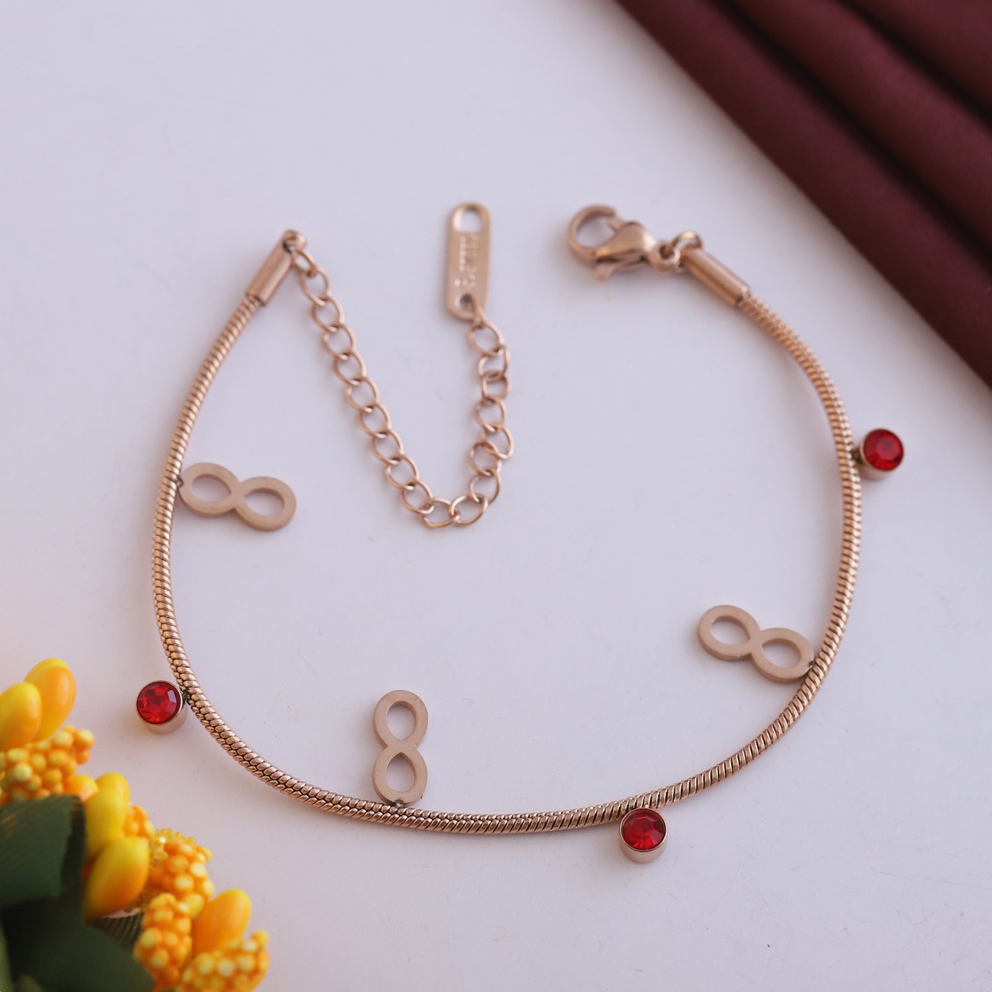 Infinity Charms Chain Bracelet Gold Plated – Single Layer, Anti-Tarnish, Waterproof, Minimalist Style (ROSE GOLD)