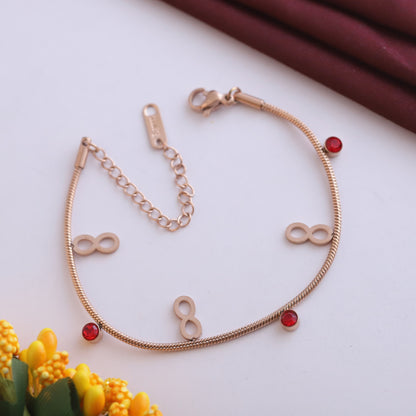 Infinity Charms Chain Bracelet Gold Plated – Single Layer, Anti-Tarnish, Waterproof, Minimalist Style (ROSE GOLD)