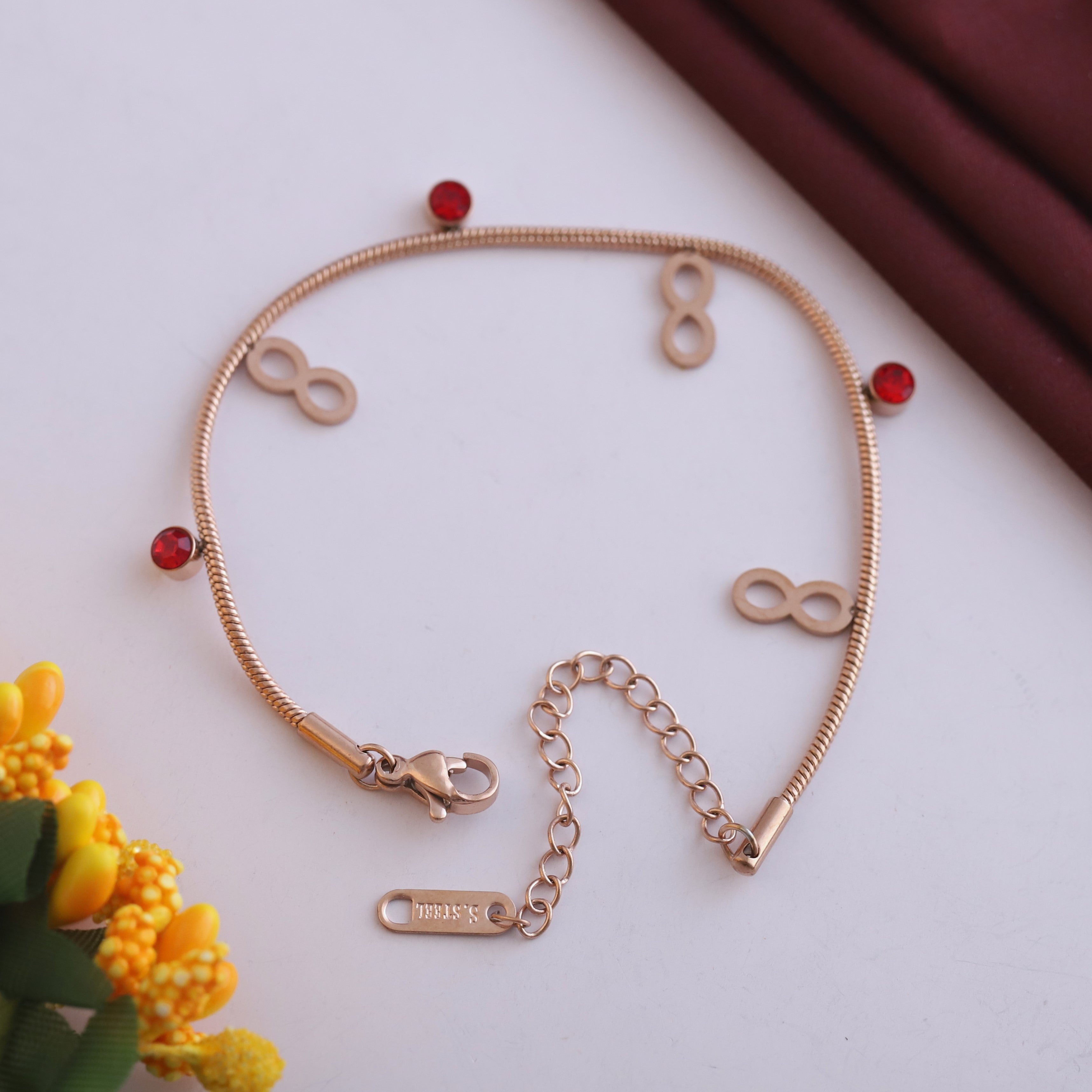Infinity Charms Chain Bracelet Gold Plated – Single Layer, Anti-Tarnish, Waterproof, Minimalist Style (ROSE GOLD)