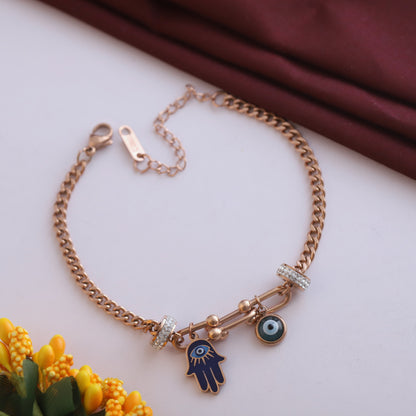 Hamza & Evil Eye Chain Bracelet Gold Plated – Single Layer, Anti-Tarnish, Waterproof(ROSE GOLD)