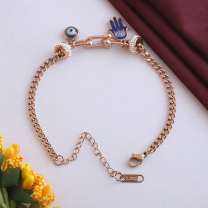 Hamza & Evil Eye Chain Bracelet Gold Plated – Single Layer, Anti-Tarnish, Waterproof(ROSE GOLD)