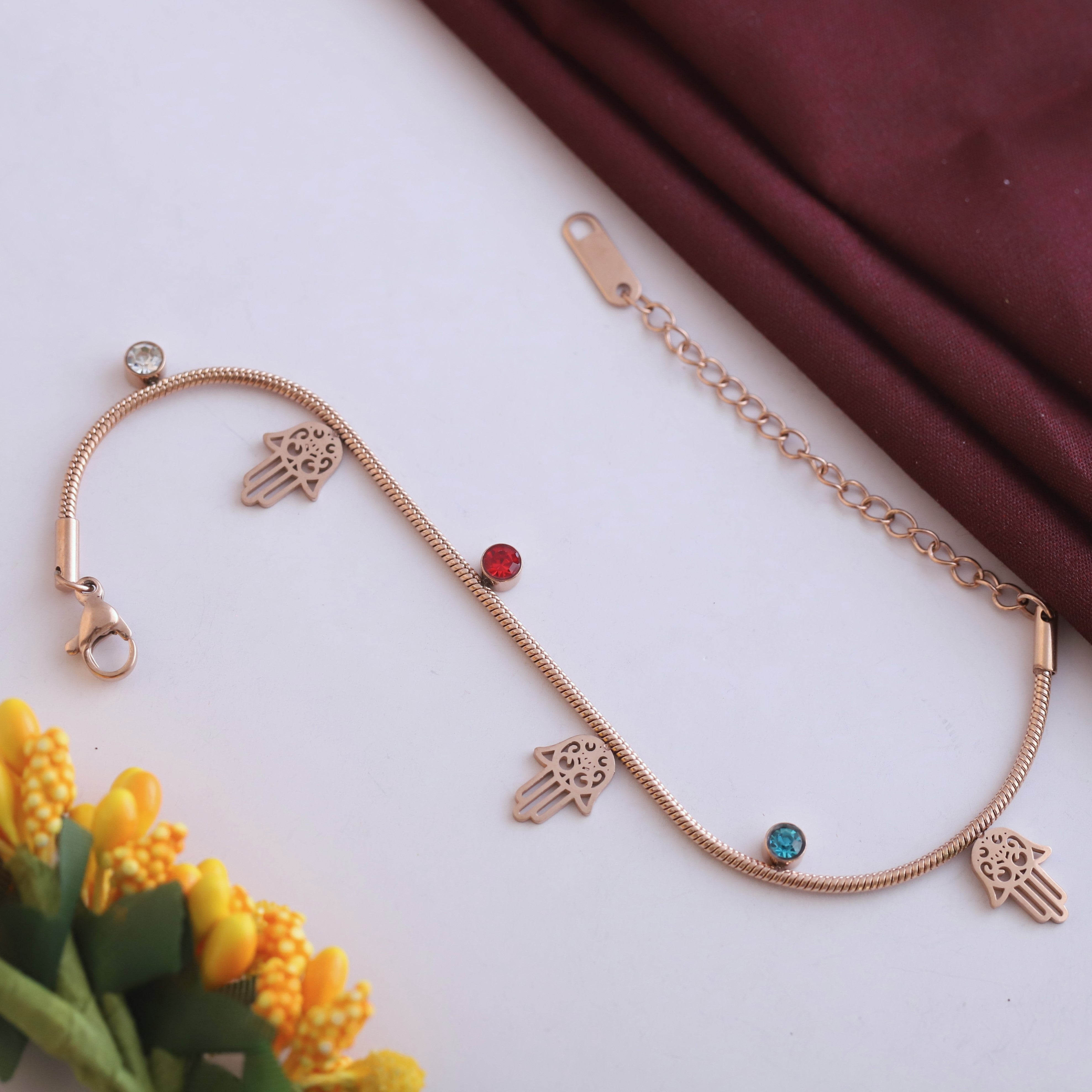 Hamza Charms Chain Bracelet Gold Plated – Single Layer, Anti-Tarnish, Waterproof, Minimalist Style (ROSE GOLD)