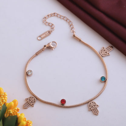 Hamza Charms Chain Bracelet Gold Plated – Single Layer, Anti-Tarnish, Waterproof, Minimalist Style (ROSE GOLD)