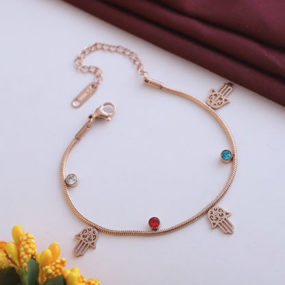 Hamza Charms Chain Bracelet Gold Plated – Single Layer, Anti-Tarnish, Waterproof, Minimalist Style (ROSE GOLD)