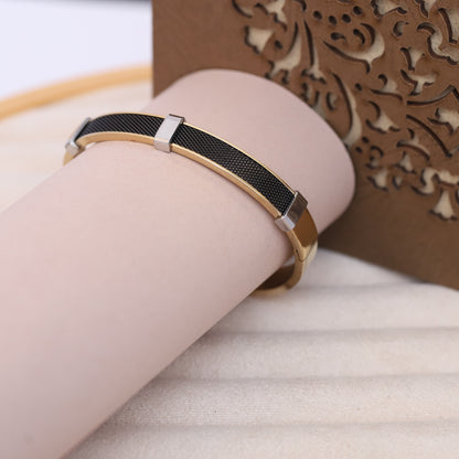 Men’s Luxury Stainless Steel Mesh Inlay Bracelet – Gold Plated with Black Textured Panel & Silver Accents