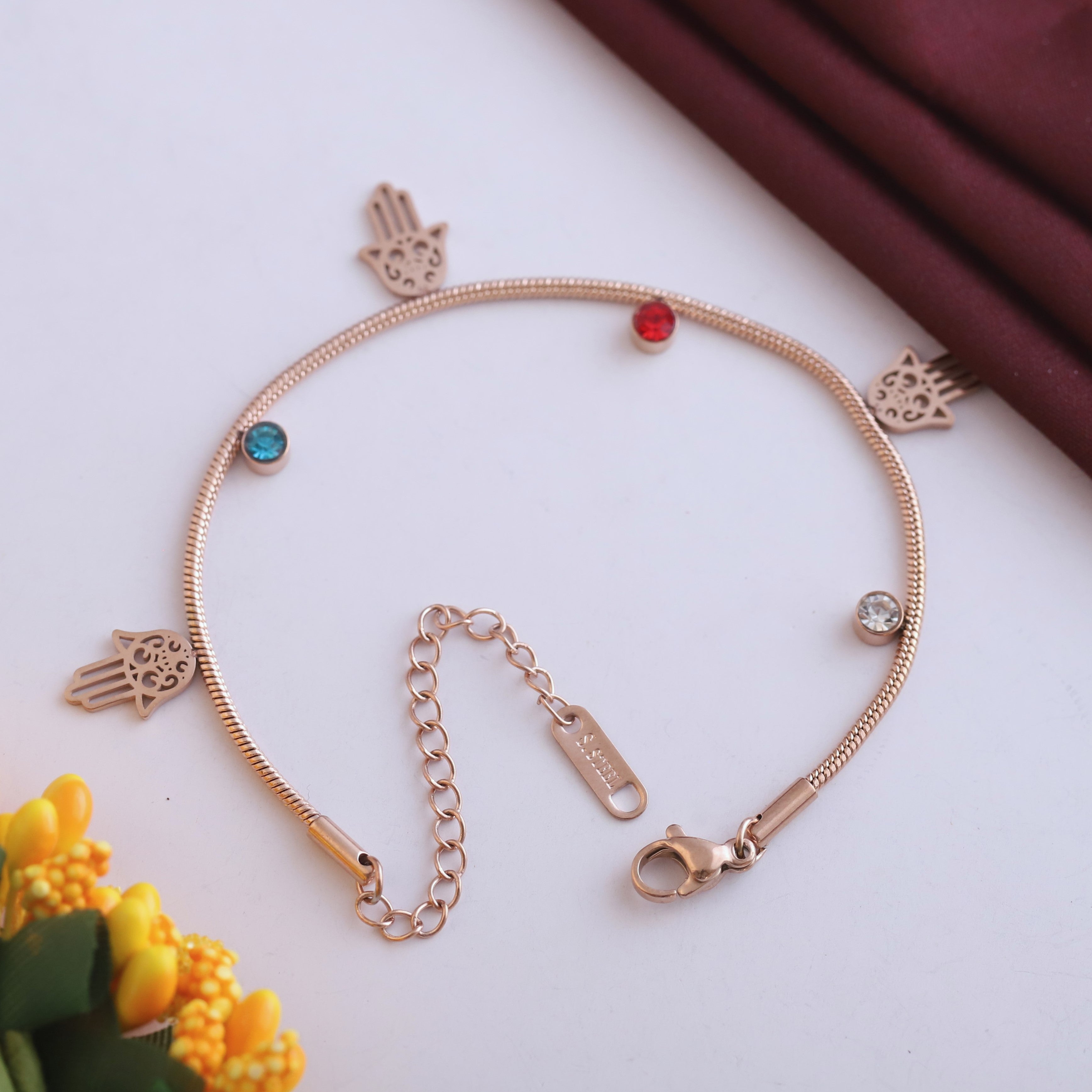 Hamza Charms Chain Bracelet Gold Plated – Single Layer, Anti-Tarnish, Waterproof, Minimalist Style (ROSE GOLD)