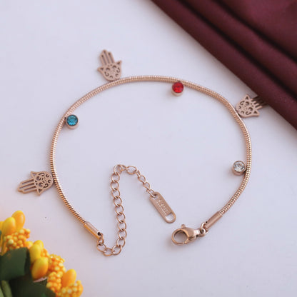 Hamza Charms Chain Bracelet Gold Plated – Single Layer, Anti-Tarnish, Waterproof, Minimalist Style (ROSE GOLD)