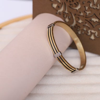 Luxury Men’s Gold Bracelet with Triple Black Cable Detailing & Silver Accents – Bold Modern Bangle for Refined Style