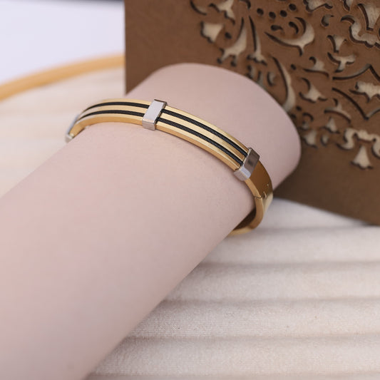 Luxury Men’s Gold Bracelet with Triple Black Cable Detailing & Silver Accents – Bold Modern Bangle for Refined Style
