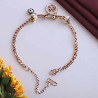 Evil Eye Chain Bracelet Gold Plated – Single Layer, Anti-Tarnish, Waterproof(ROSE GOLD)