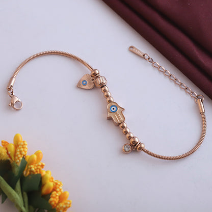Hamza Evil Eye Chain Bracelet Gold Plated – Single Layer, Anti-Tarnish, Waterproof(ROSE GOLD)