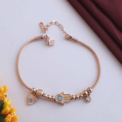 Hamza Evil Eye Chain Bracelet Gold Plated – Single Layer, Anti-Tarnish, Waterproof(ROSE GOLD)