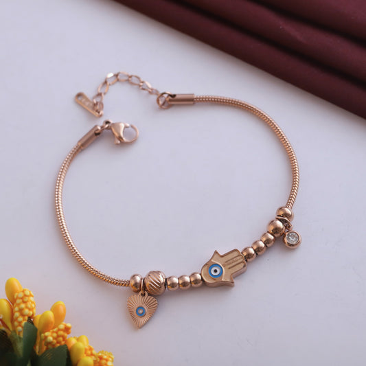 Hamza Evil Eye Chain Bracelet Gold Plated – Single Layer, Anti-Tarnish, Waterproof(ROSE GOLD)