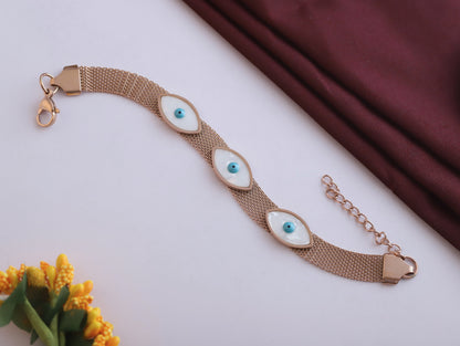 Evil Eye Honey Comb Chain Bracelet Gold Plated – Single Layer, Anti-Tarnish, Waterproof (ROSE GOLD)