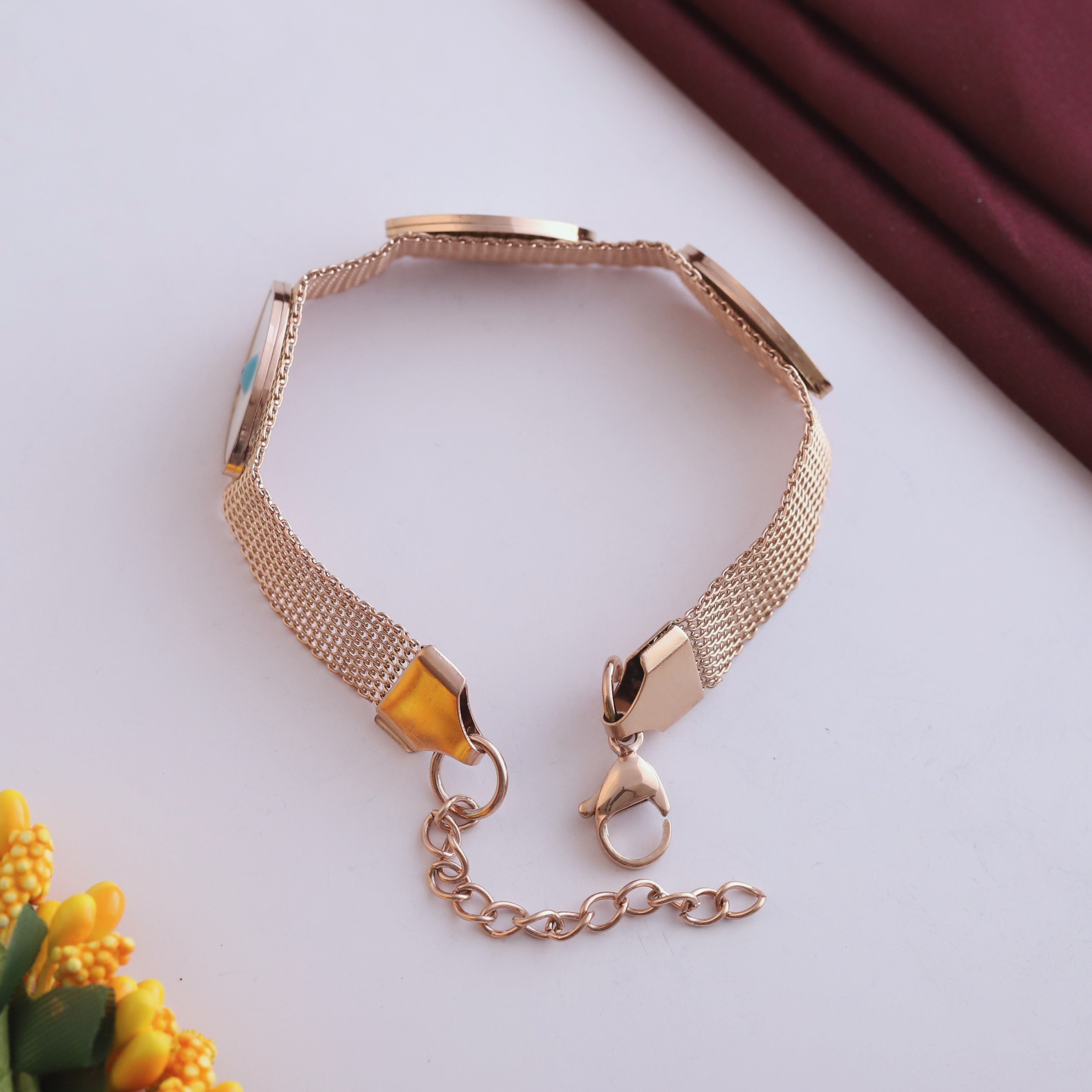 Evil Eye Honey Comb Chain Bracelet Gold Plated – Single Layer, Anti-Tarnish, Waterproof (ROSE GOLD)