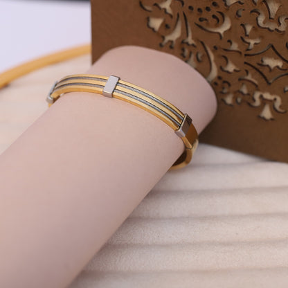 Men's Premium Stainless Steel & 18K Gold-Plated Cable Bracelet – Modern Bangle Style with Triple Twisted Silver Wire Inlay – Elegant and Durable Wristwear for Daily & Formal Use